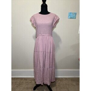 August Sky Women's Pink Tiered Ruffle Dress Size Large Soft Ballerinacore